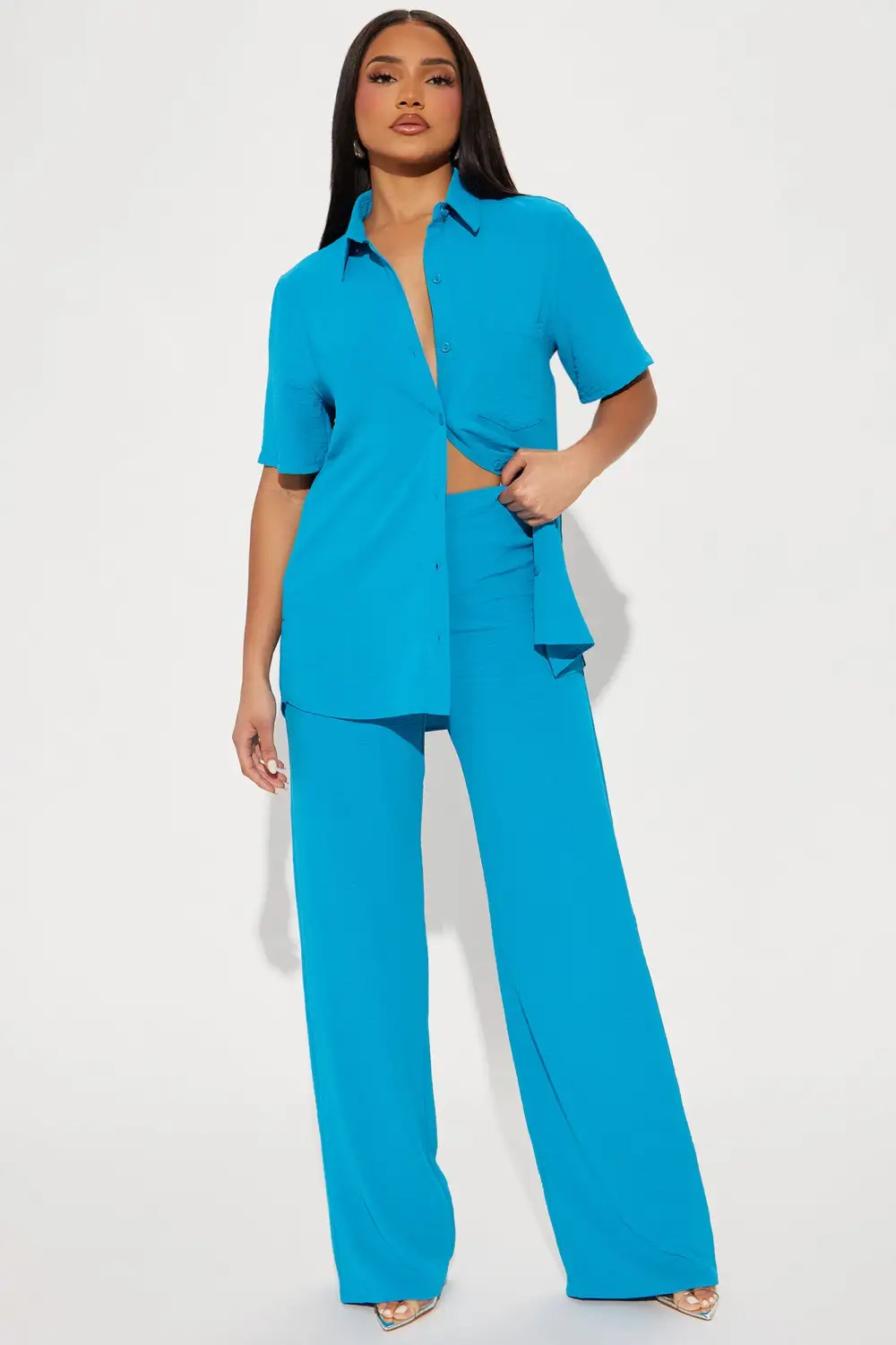 Makenzie Short Sleeve Pant Set - Turquoise