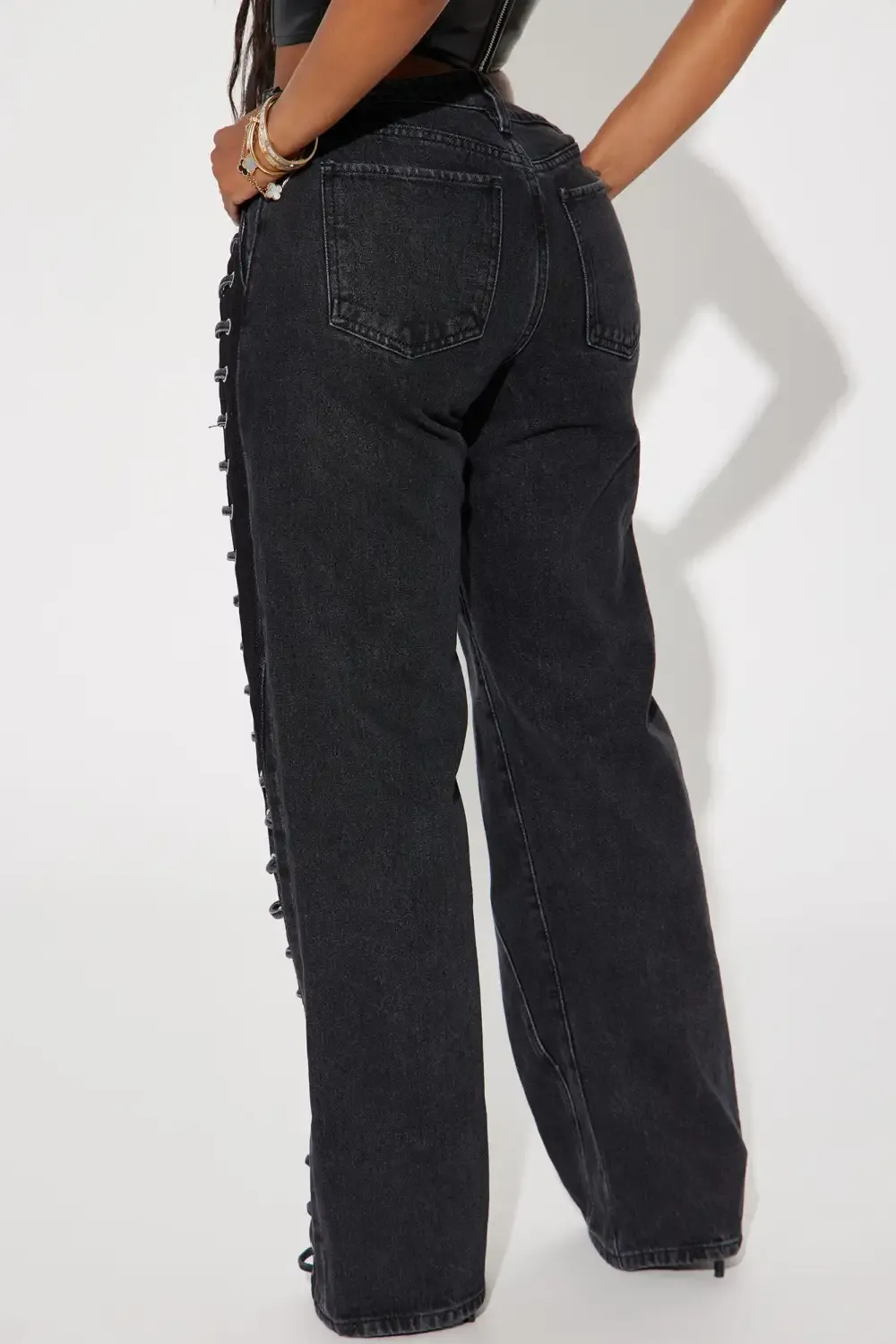 Mind Games Lace Up Non Stretch Straight Leg Jean - Black Wash