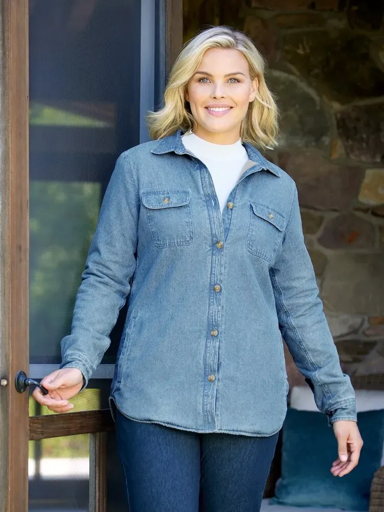 Women's Fleece-Lined Denim Shirt Jacket