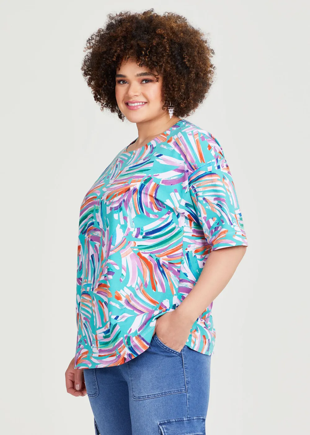 Cotton Brushstroke Print Top