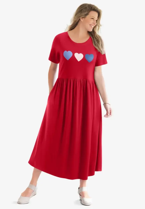 Short-Sleeve Scoopneck Empire Waist Dress