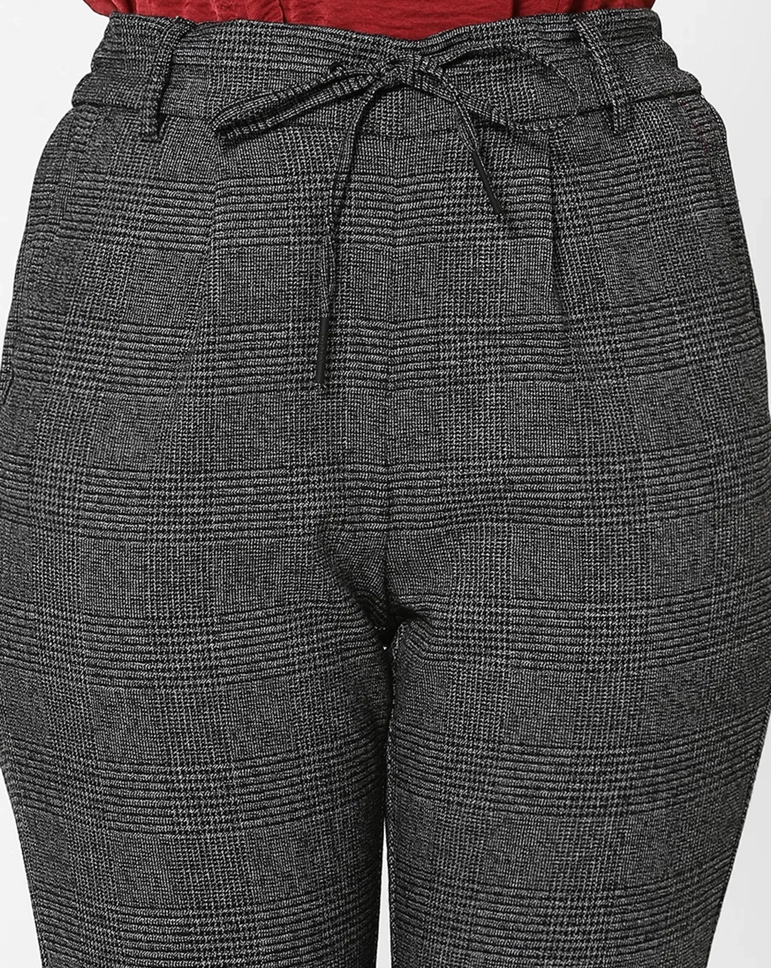 Grey Mid Rise Elastic Waist Brocade Pants