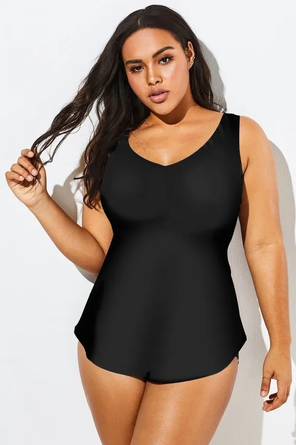 V-Neck Striped Sarong Front One Piece Swimsuit