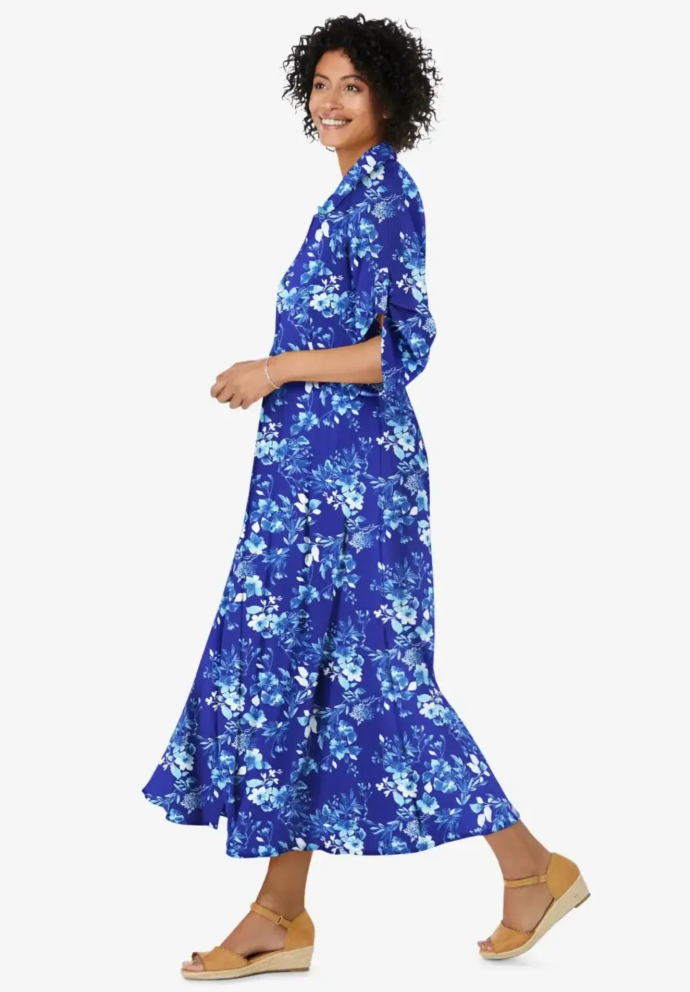 Roll-Tab Sleeve Crinkle Shirtdress
