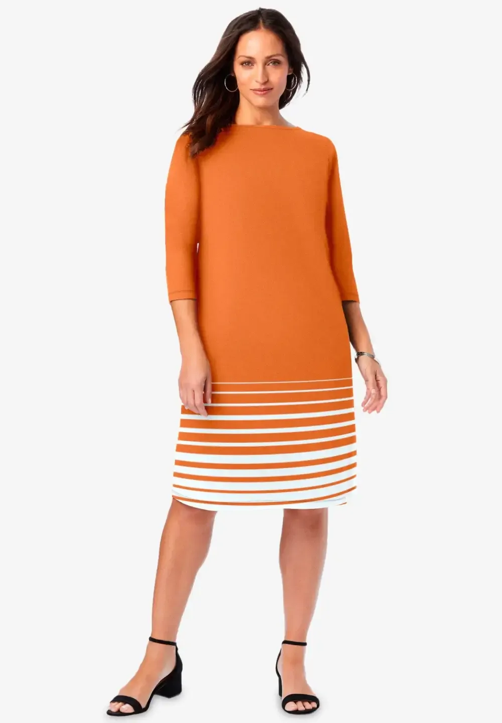 Stretch Cotton Boatneck Shift Dress