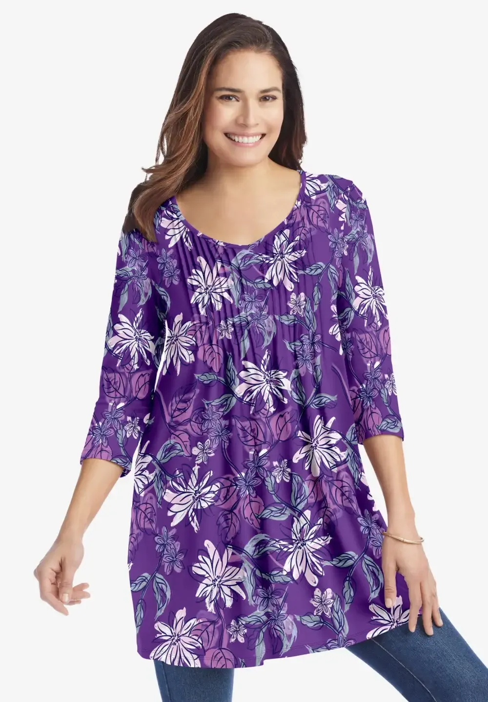V-Neck Pintucked Tunic