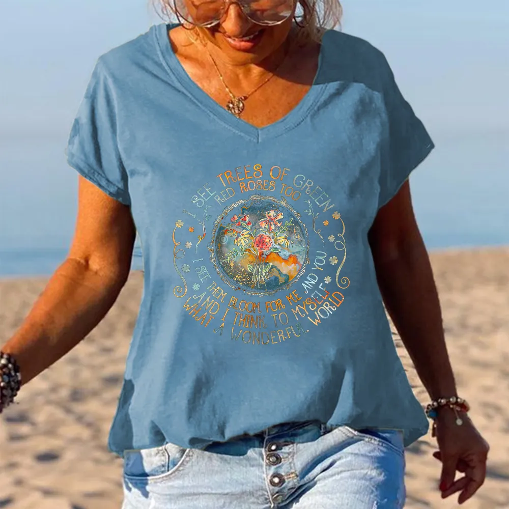 I See Trees Of Green Red Roses Too Printed Women's T-shirt