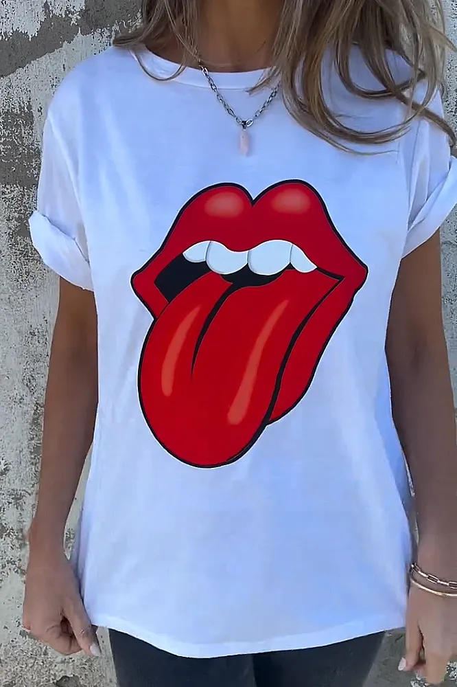 Women's  lip pattern casual T-shirt