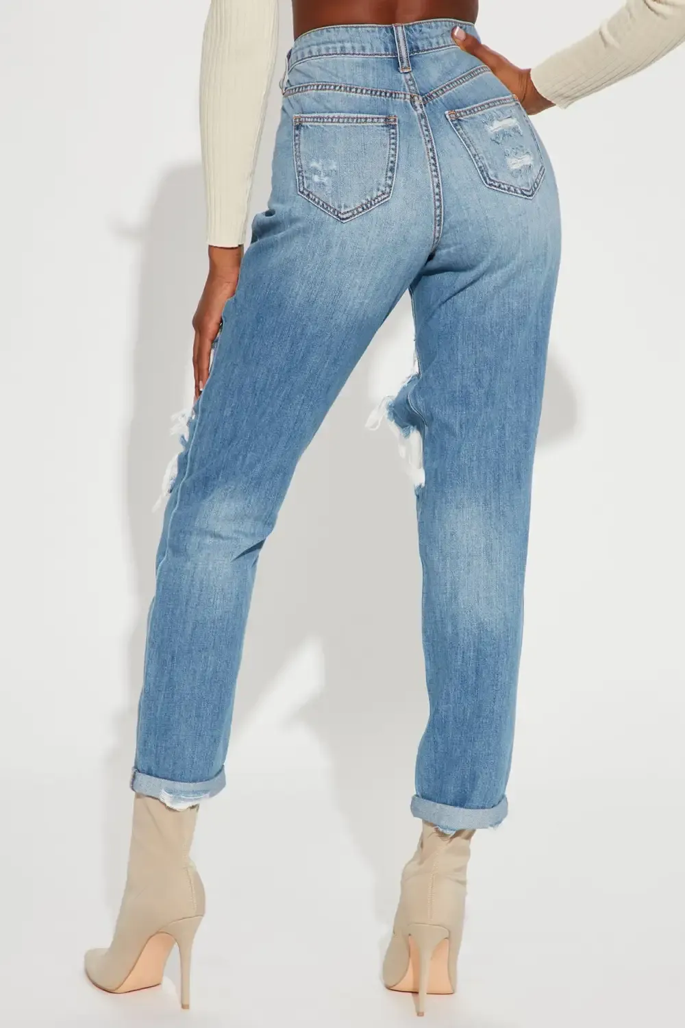 Tall Jax Distressed High Rise Boyfriend Jeans - Light Blue Wash