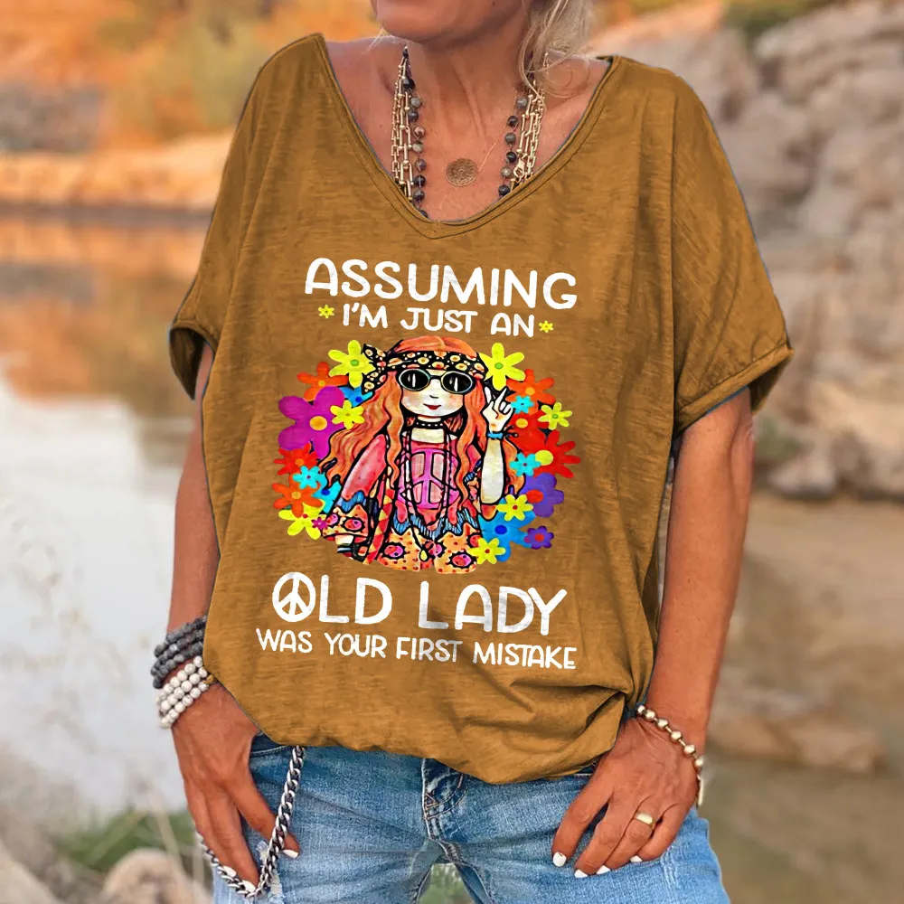 Custompupshirt Women's Funny Assuming I'm Just An Old Lady Was Your First Mistake Hippie Casual Shirts