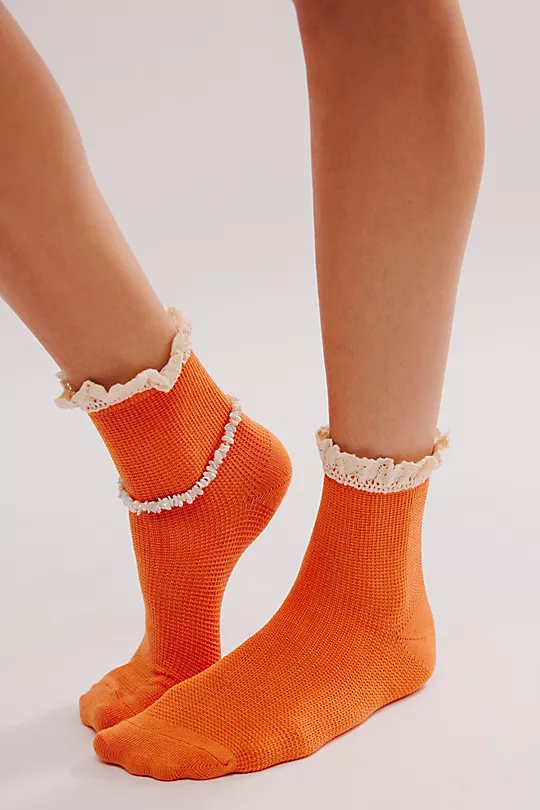 Waffle Knit Ankle Socks White