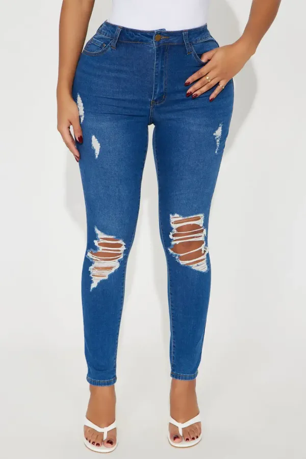 One And Done High Rise Ripped Skinny Jeans - Medium Wash