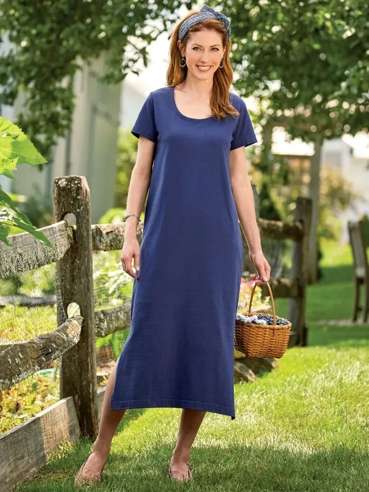 M.MAC Solid Color Cotton Knit Ankle-Length Dress