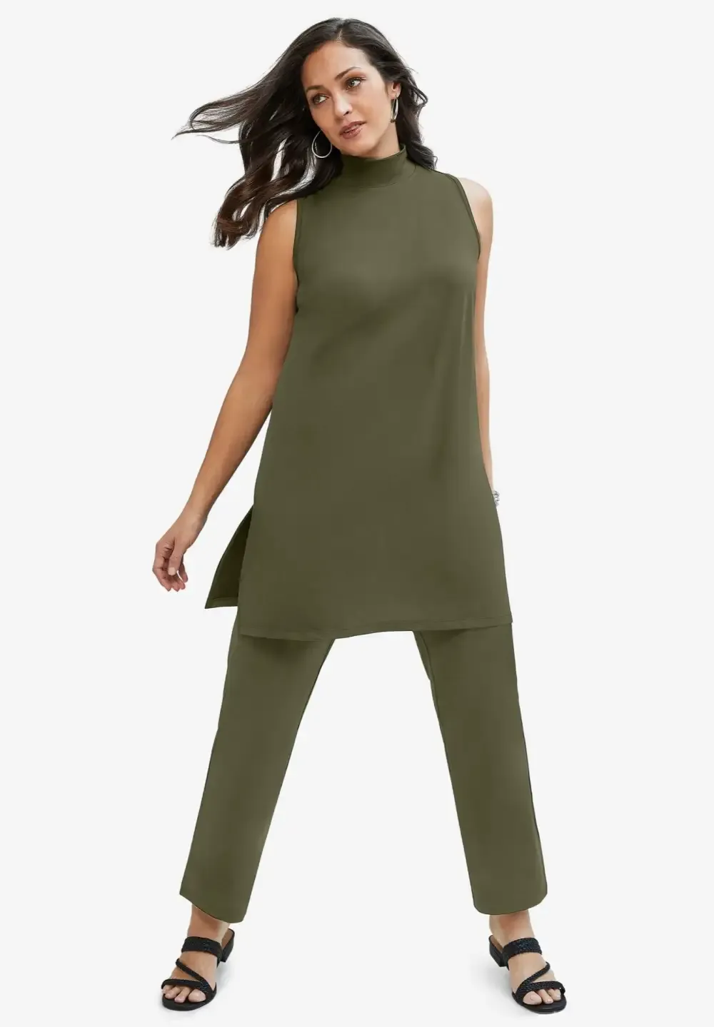2-Piece Stretch Knit Mockneck Mega Tunic Set
