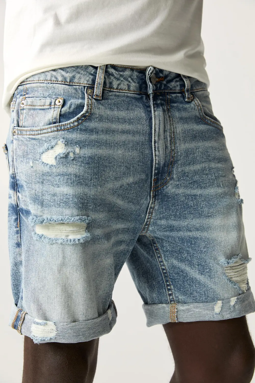 Ripped denim Bermuda shorts