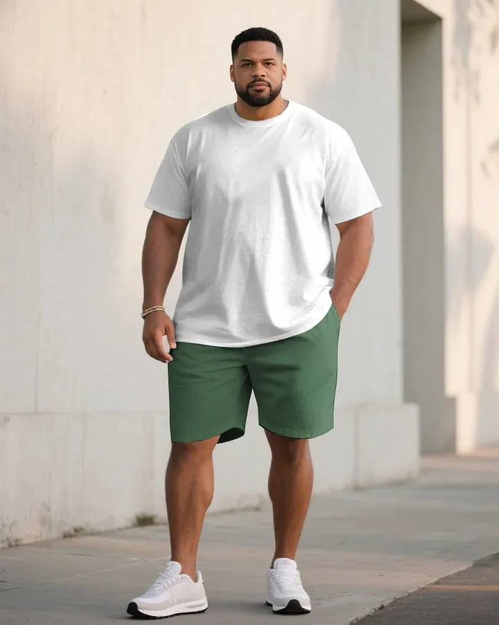 Big  Tall Men Grey  Red  Blue  Green Khaki  Pink Casual Sports Chest Large Logo Printed Crew Neck Short Sleeve T-Shirt Shorts Suit