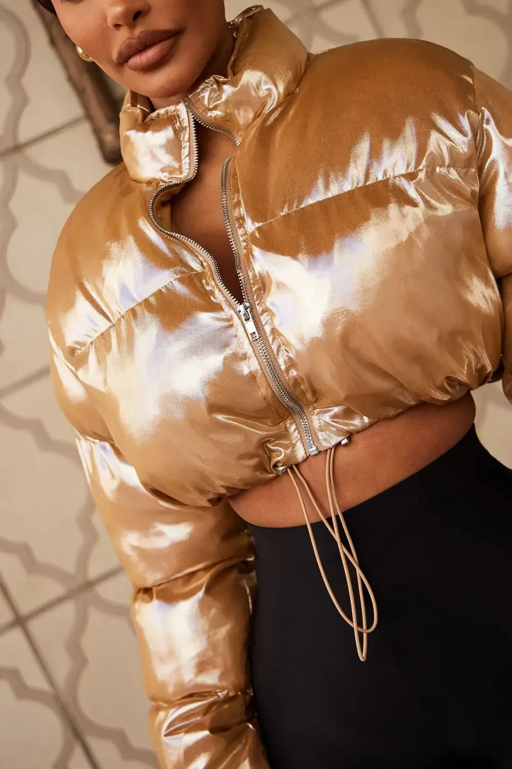 Cause A Scene Cropped Puffer Jacket - Gold