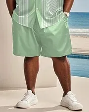 Big & Tall Men's Striped Coconut Print Shirt and Shorts Suit