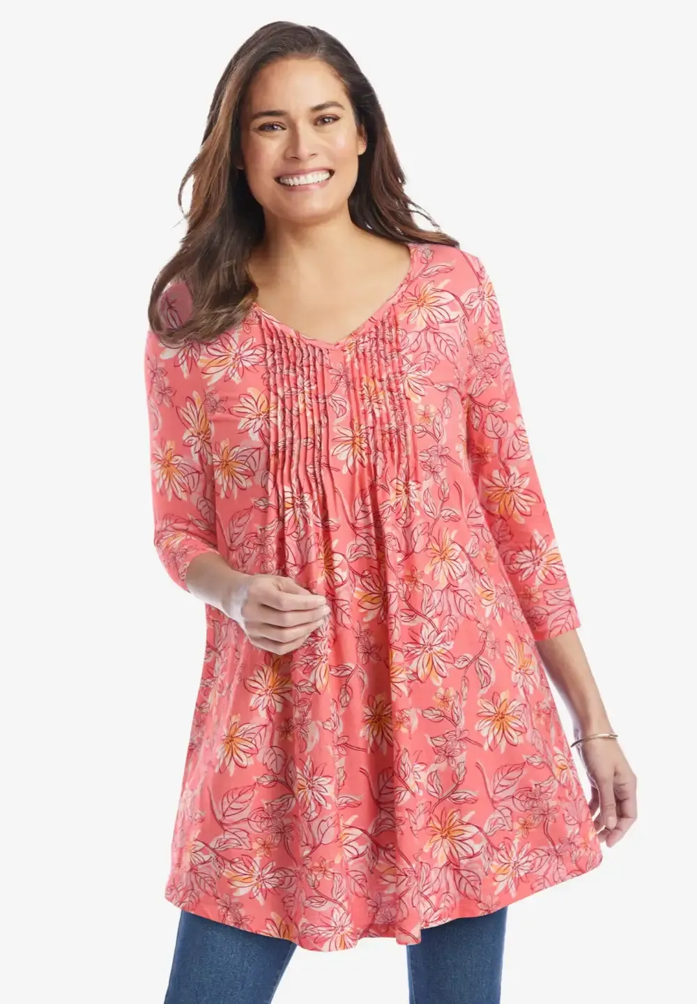 V-Neck Pintucked Tunic