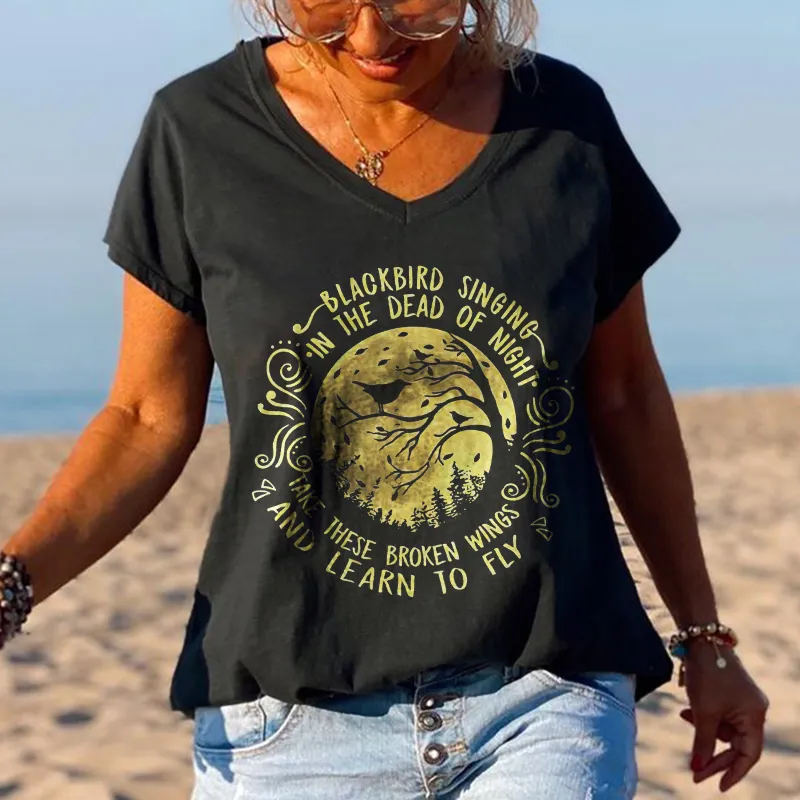 Blackbird Singing In The Dead Night Printed Graphic Tees