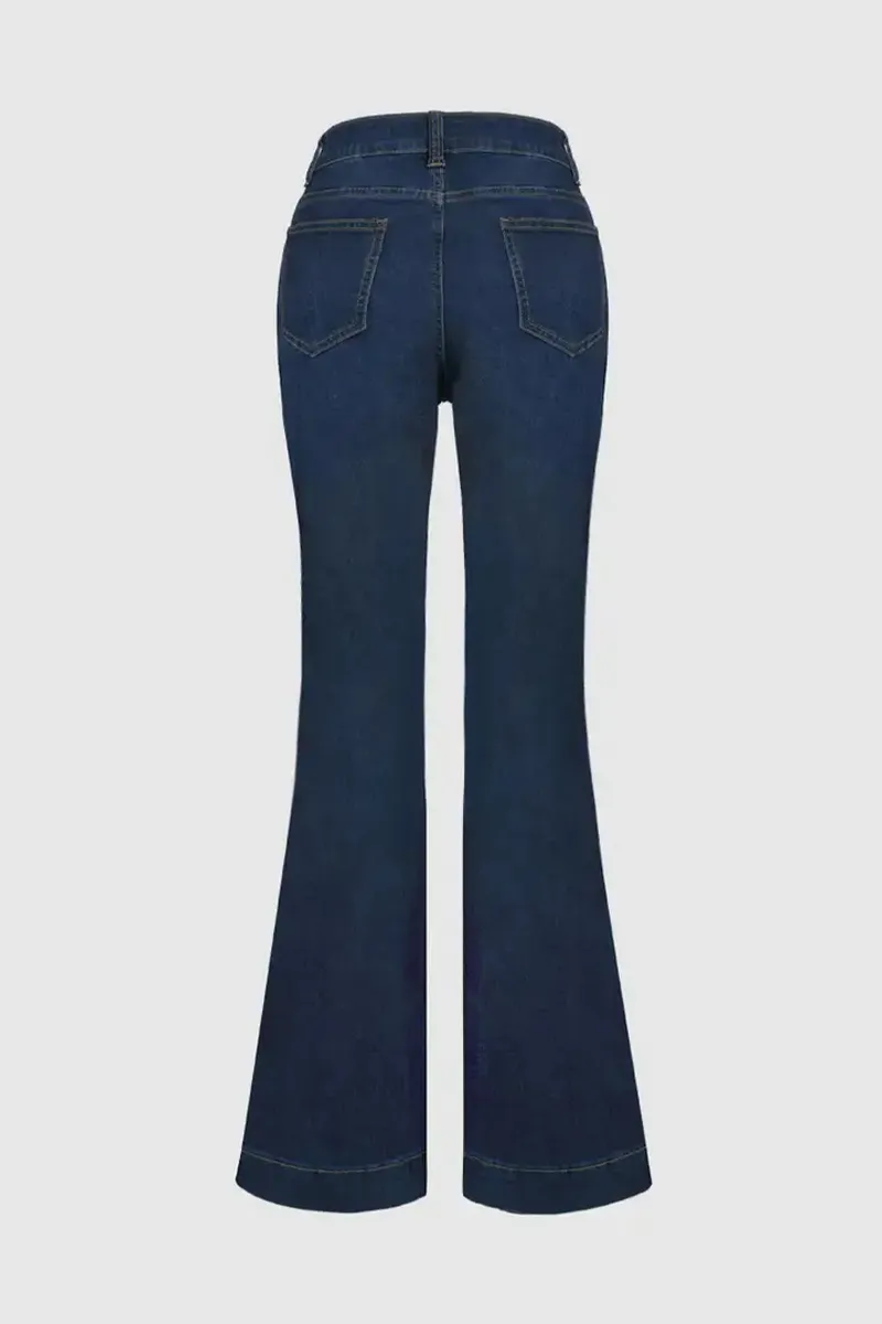 Wash Button Fly Seam Front High Rise Flare Jeans
