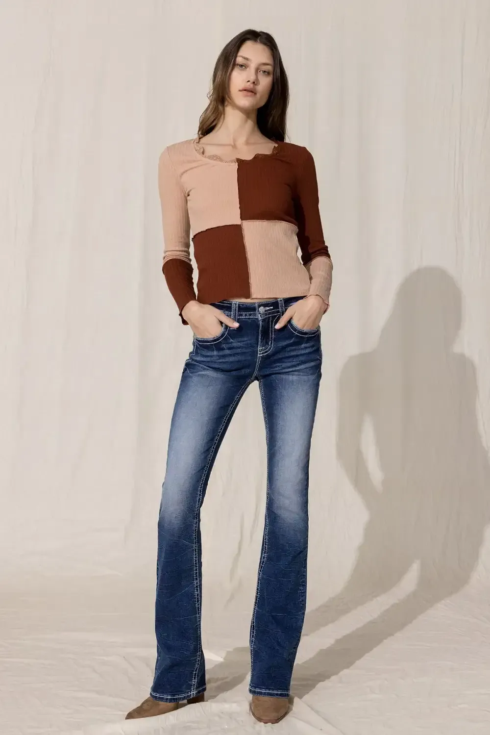 Multi Brown Color Block Top