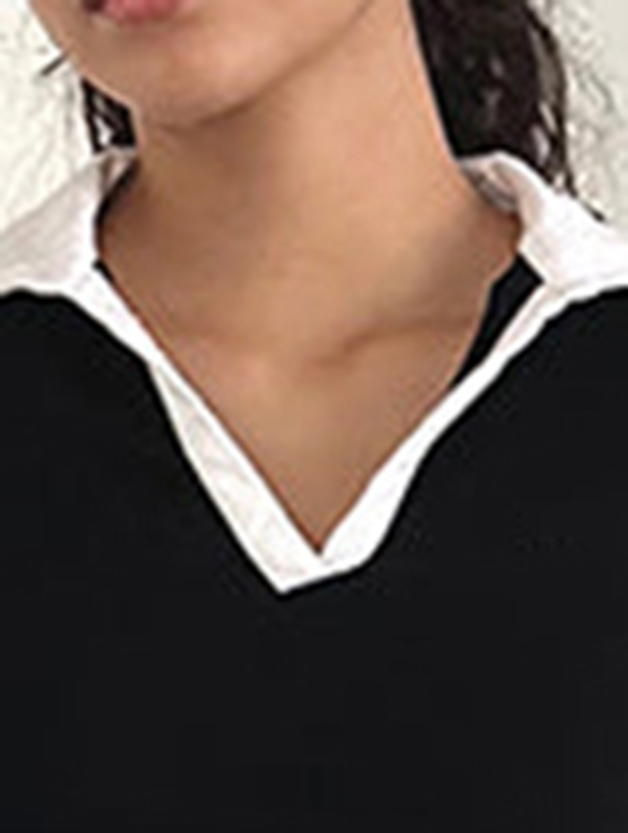 Black With White Binding And M Embroidery Top