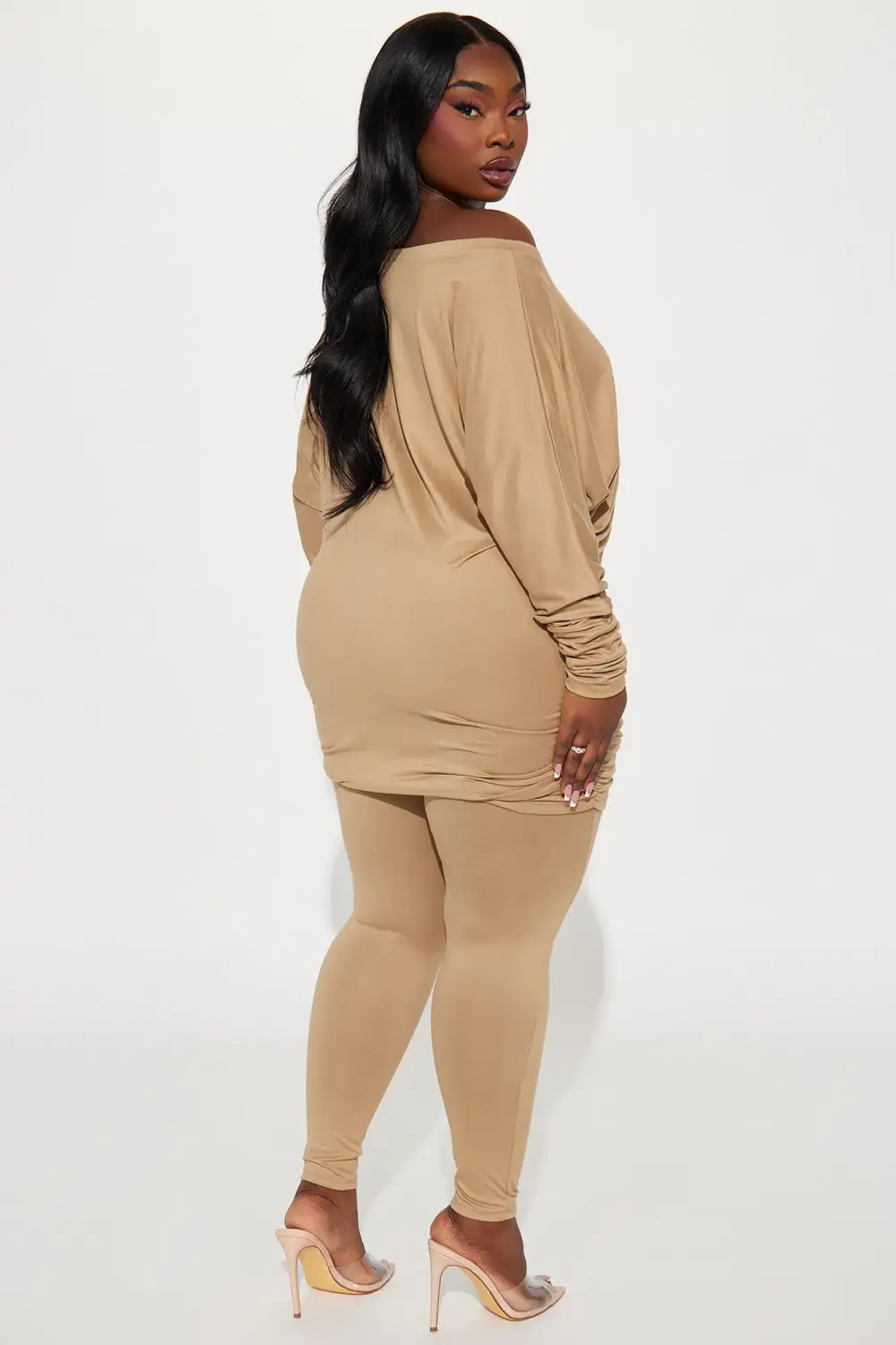 Camila Off Shoulder Legging Set - Taupe