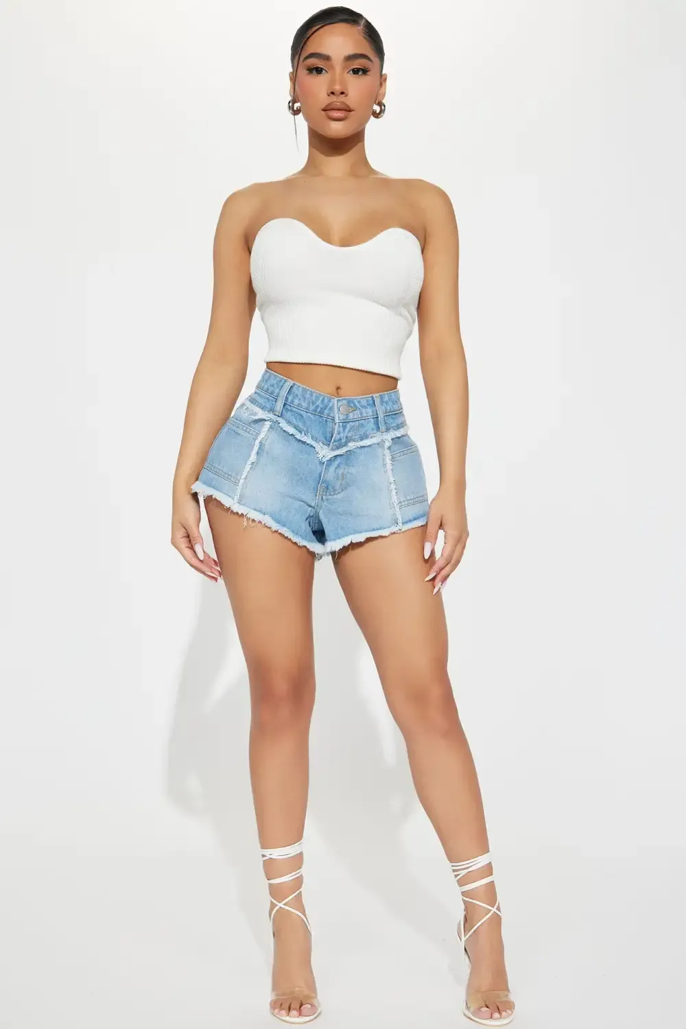 Hey Now Cut Off Non Stretch Denim Shorts - Light Wash