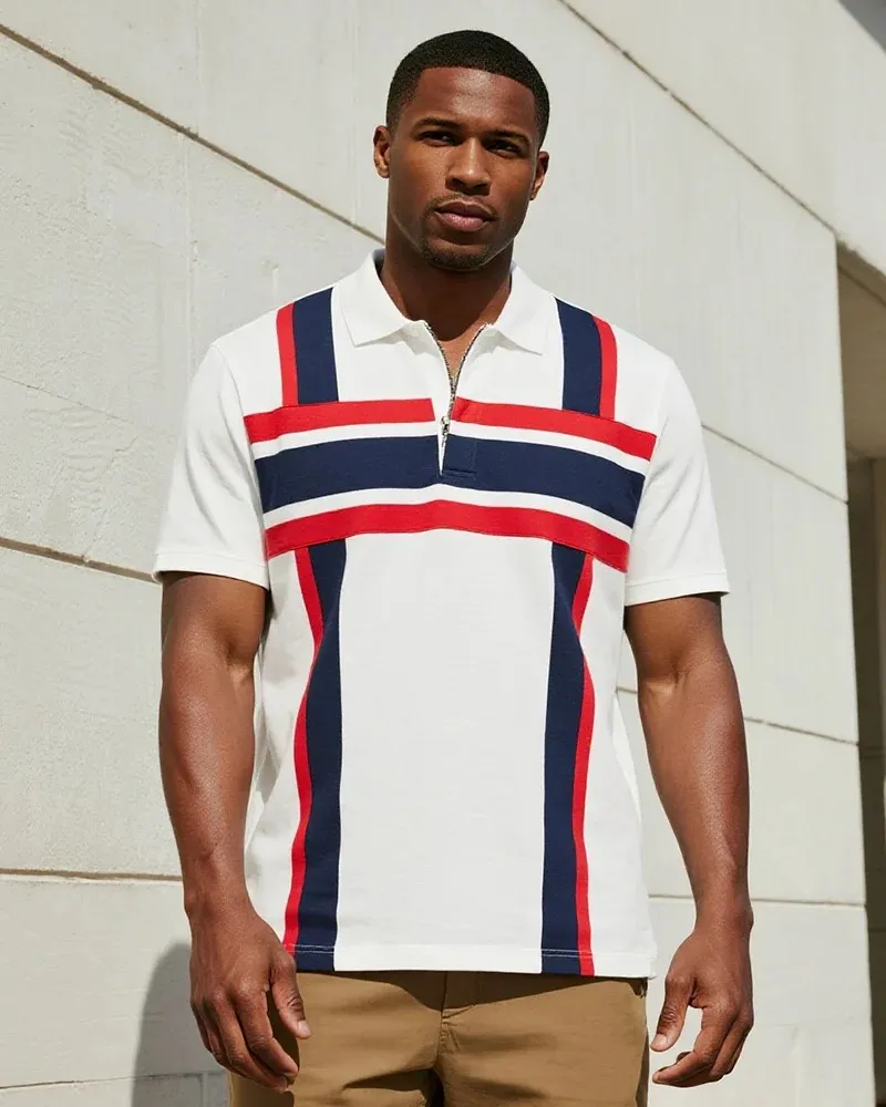 Big & Tall Men's Contrast Striped Detail Short Sleeve Polo Shirt