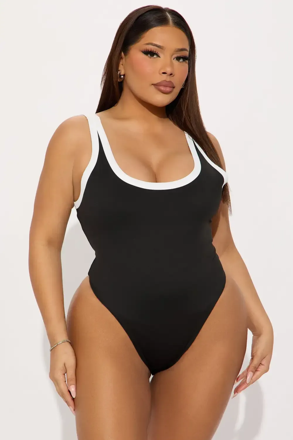 Grace Contrast Trim Bodysuit - Black/White