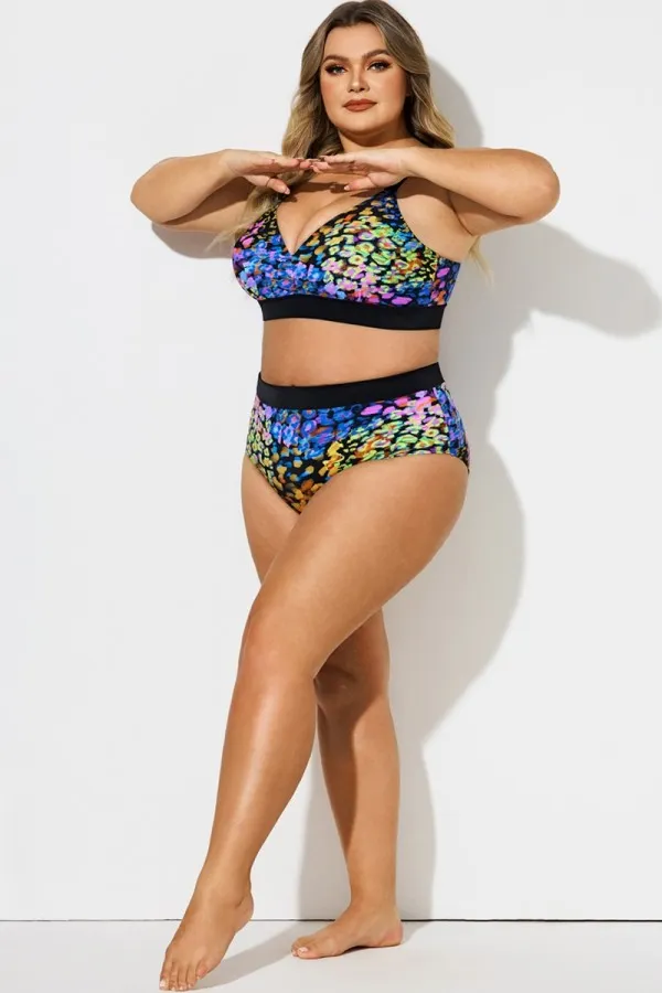Neon Leopard Print Colorblock Mid Waist Brief