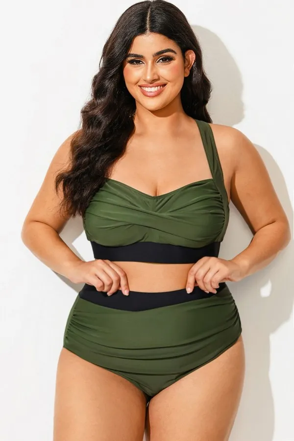 Twist Front Patchwork Colorblock Bikini Top
