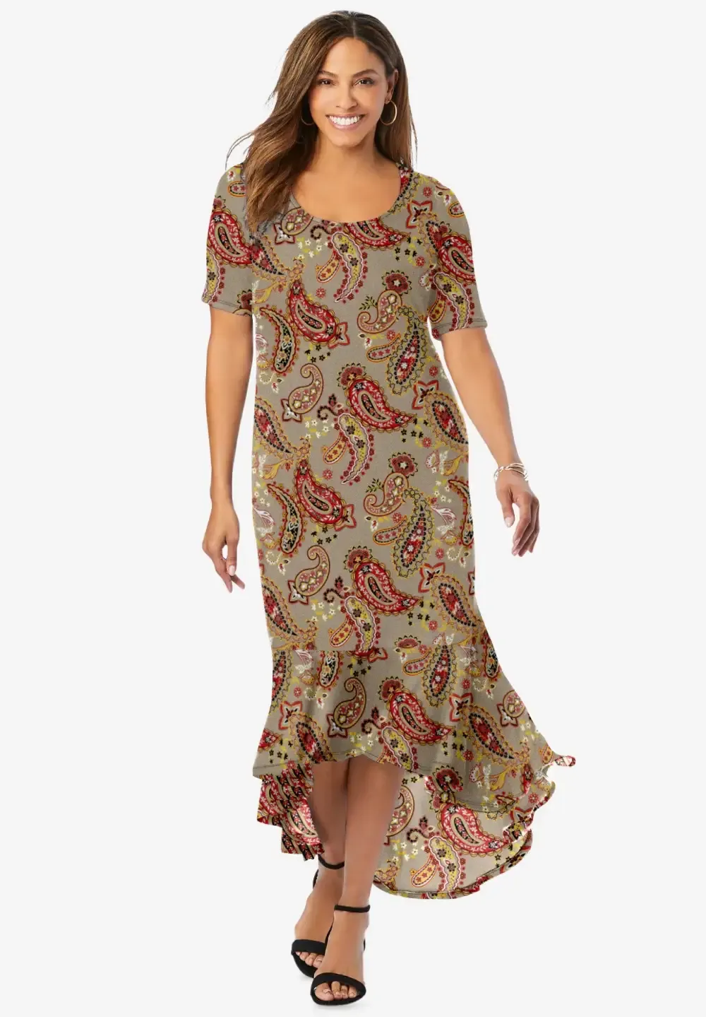 Stretch Knit Flounce Hem Maxi Dress