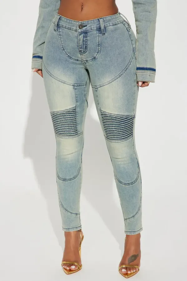 Safe Journey Moto Skinny Jeans - Medium Wash