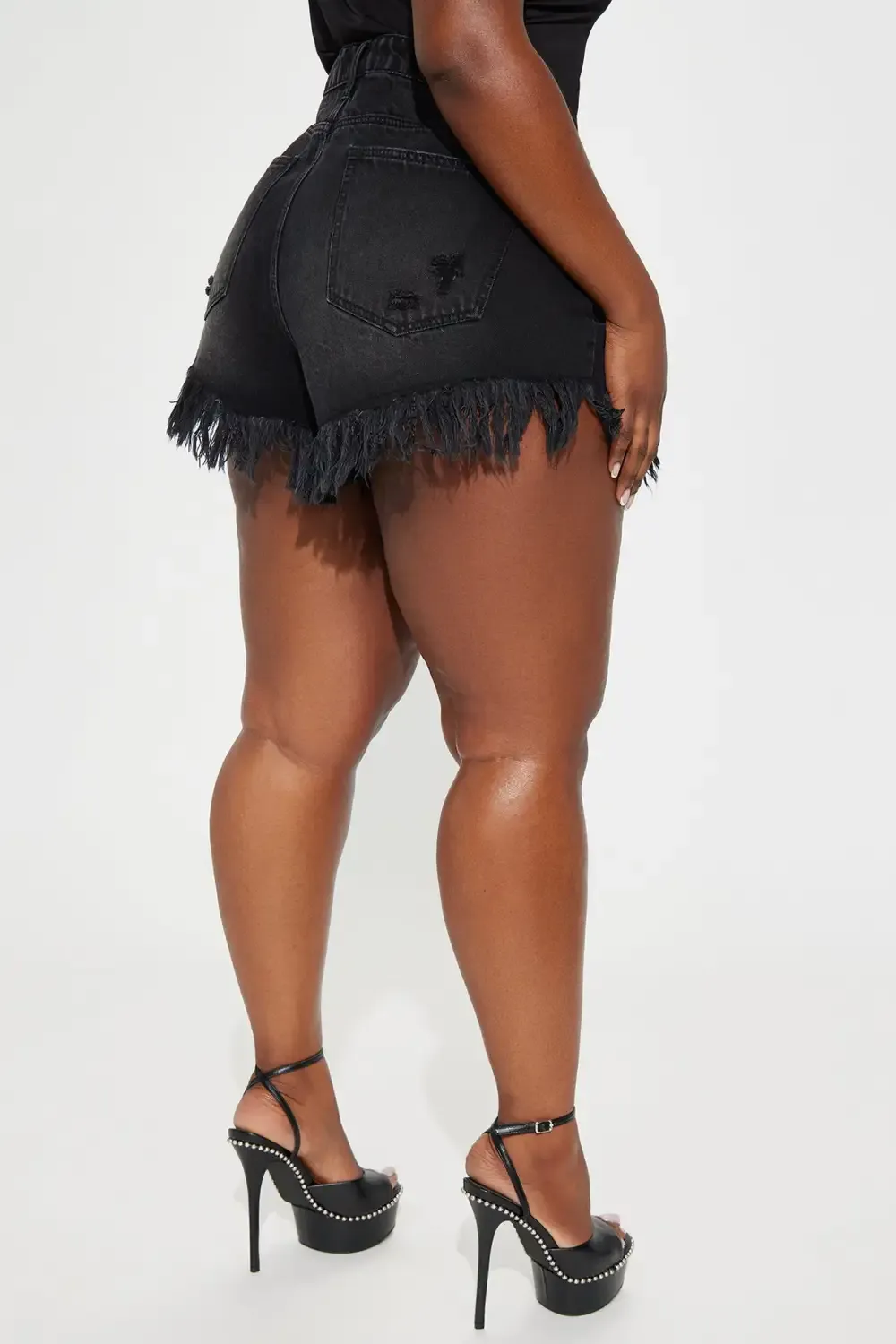Slay The Way Frayed Denim Shorts - Black
