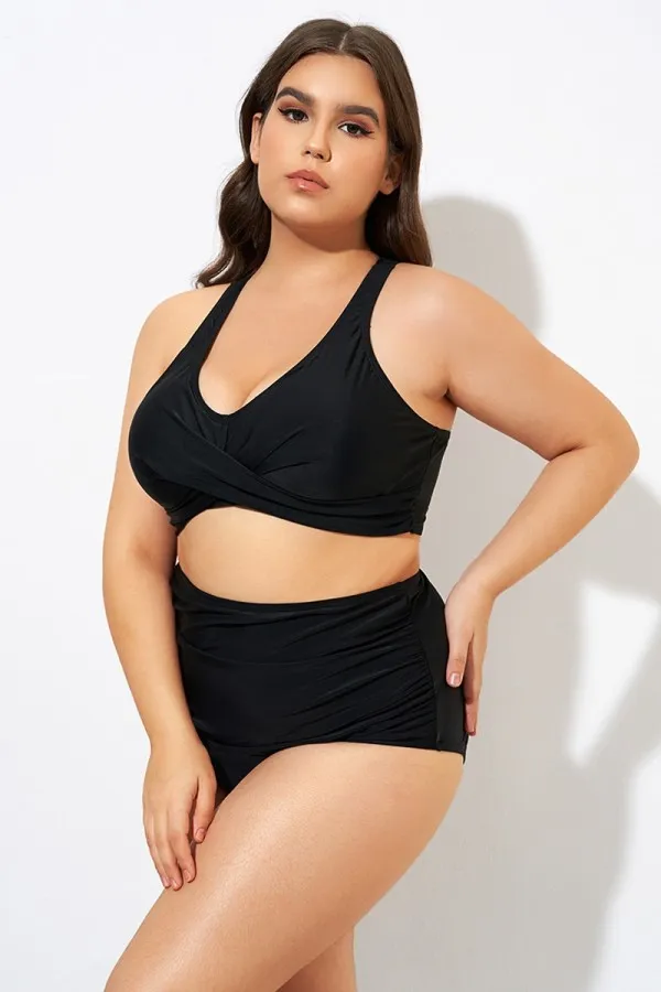 Black Twist Front Adjustable Back Latch Bikini Top