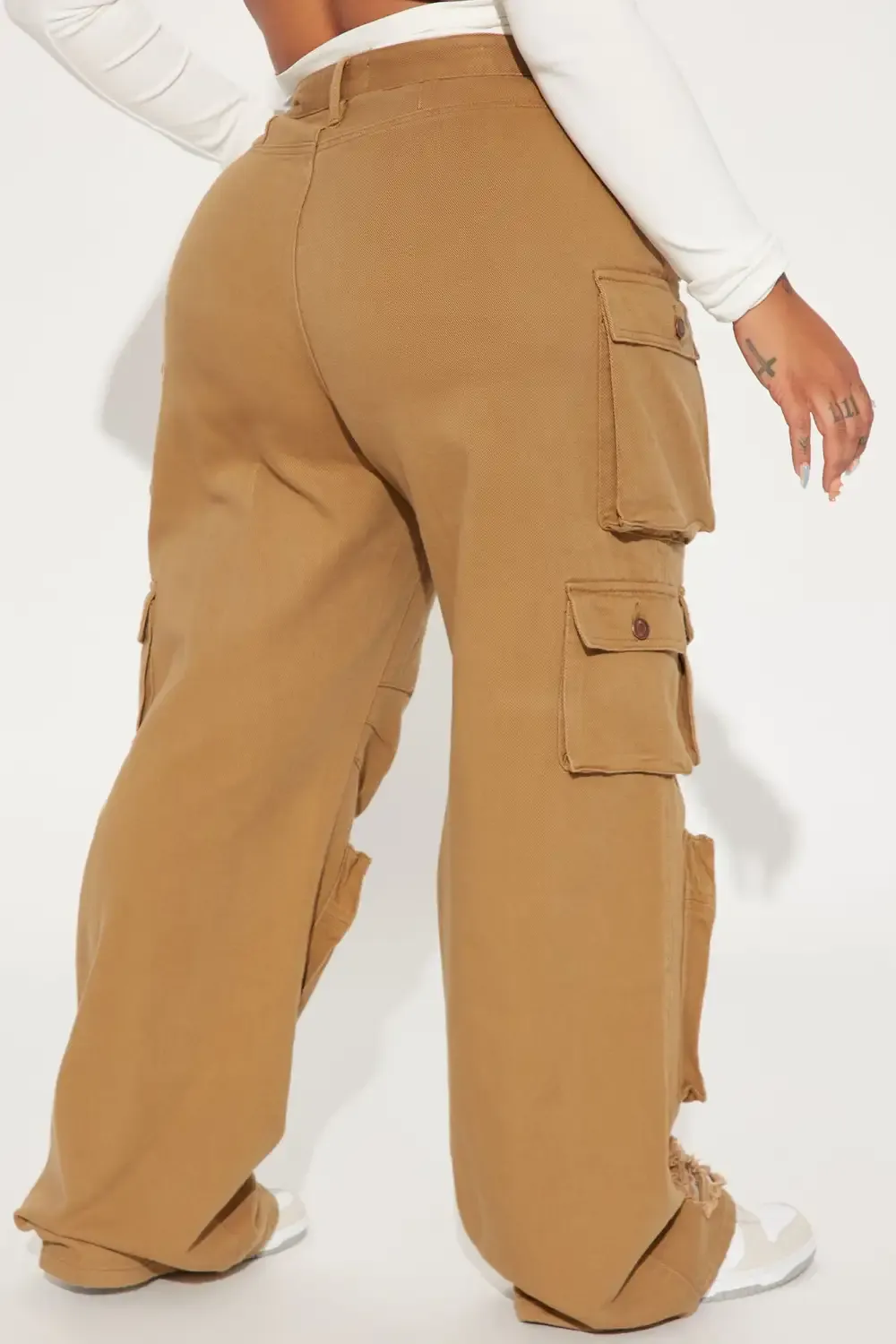 Lily High Rise Distressed Cargo Jeans - Olive