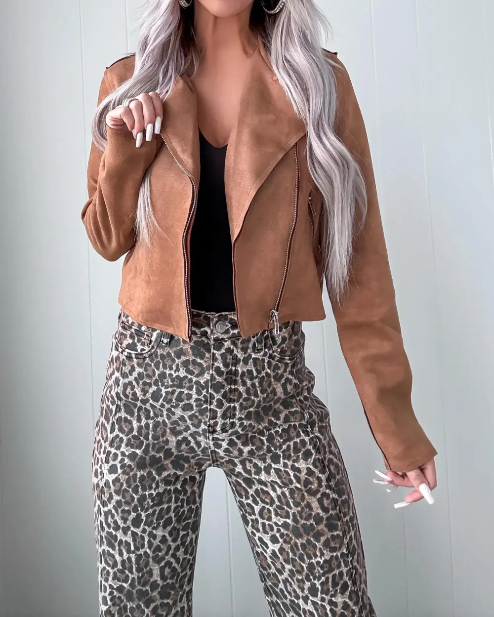 Suede Cropped Jacket - Camel