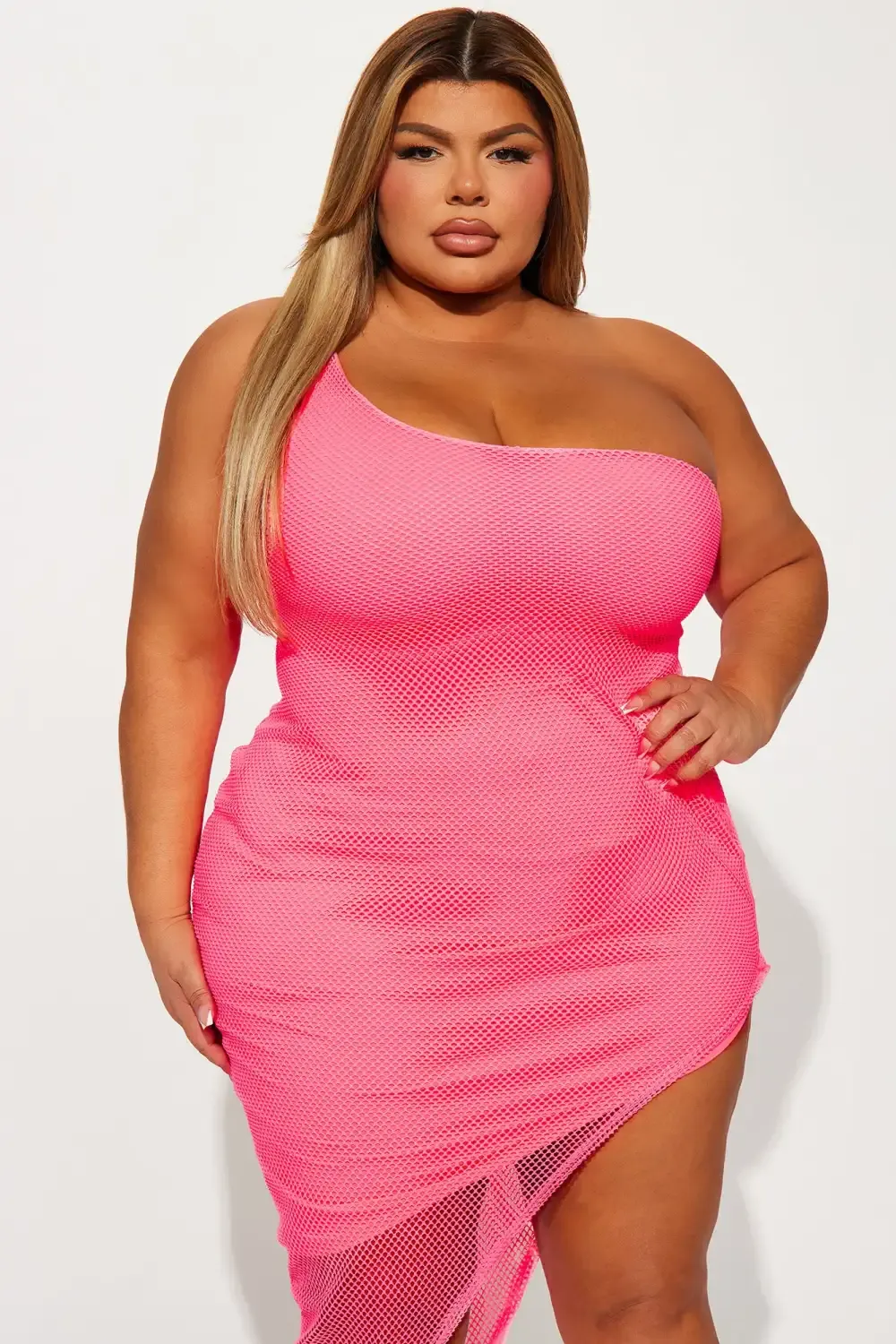 Mariah Net Midi Dress - Neon Pink
