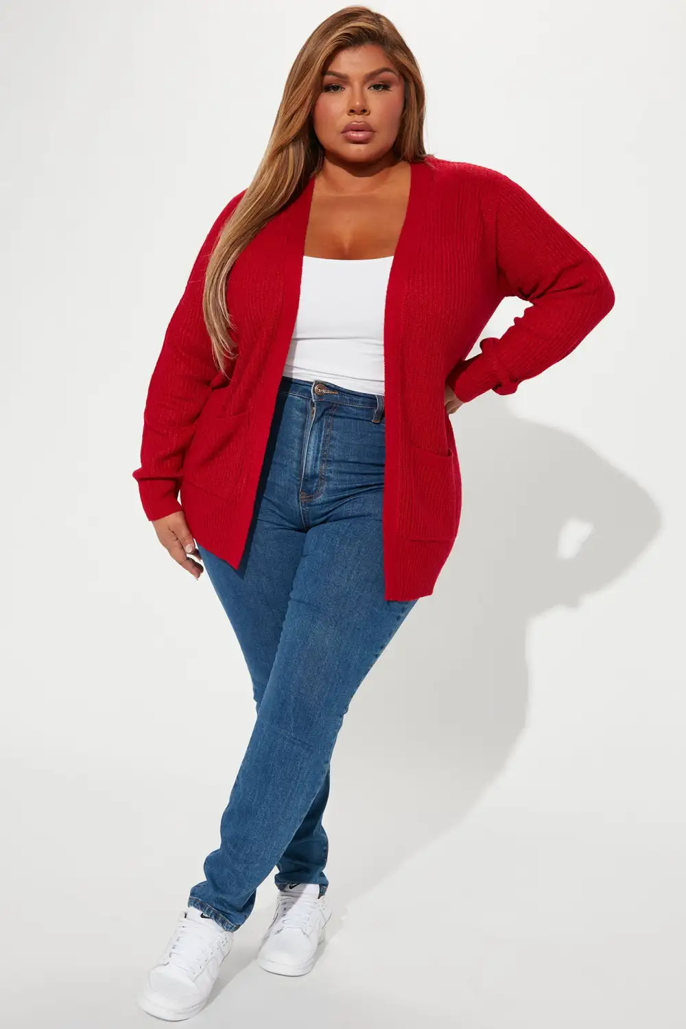 Zoe Two Pocket Cardigan - Deep Red