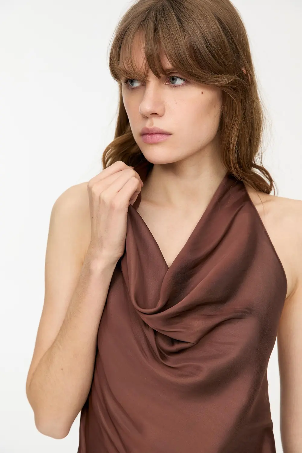 Satin halter top with open back
