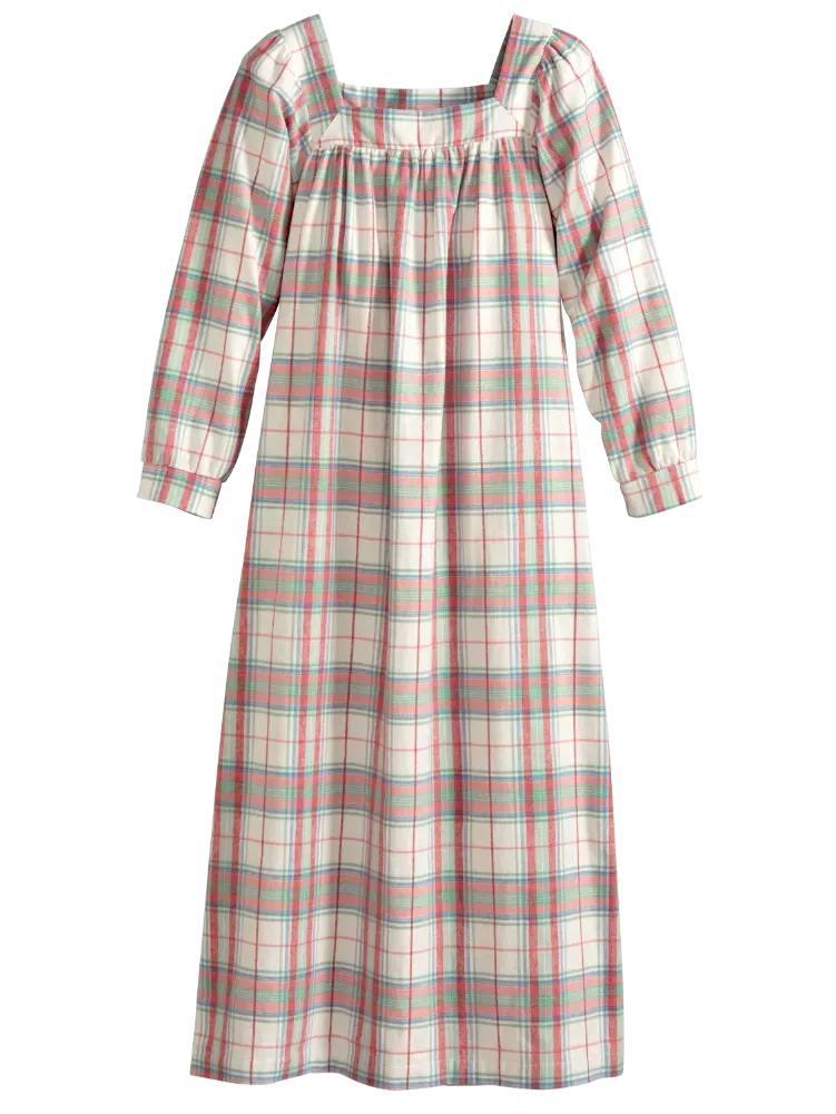 Portuguese Cotton Flannel Square-Neck Nightgown