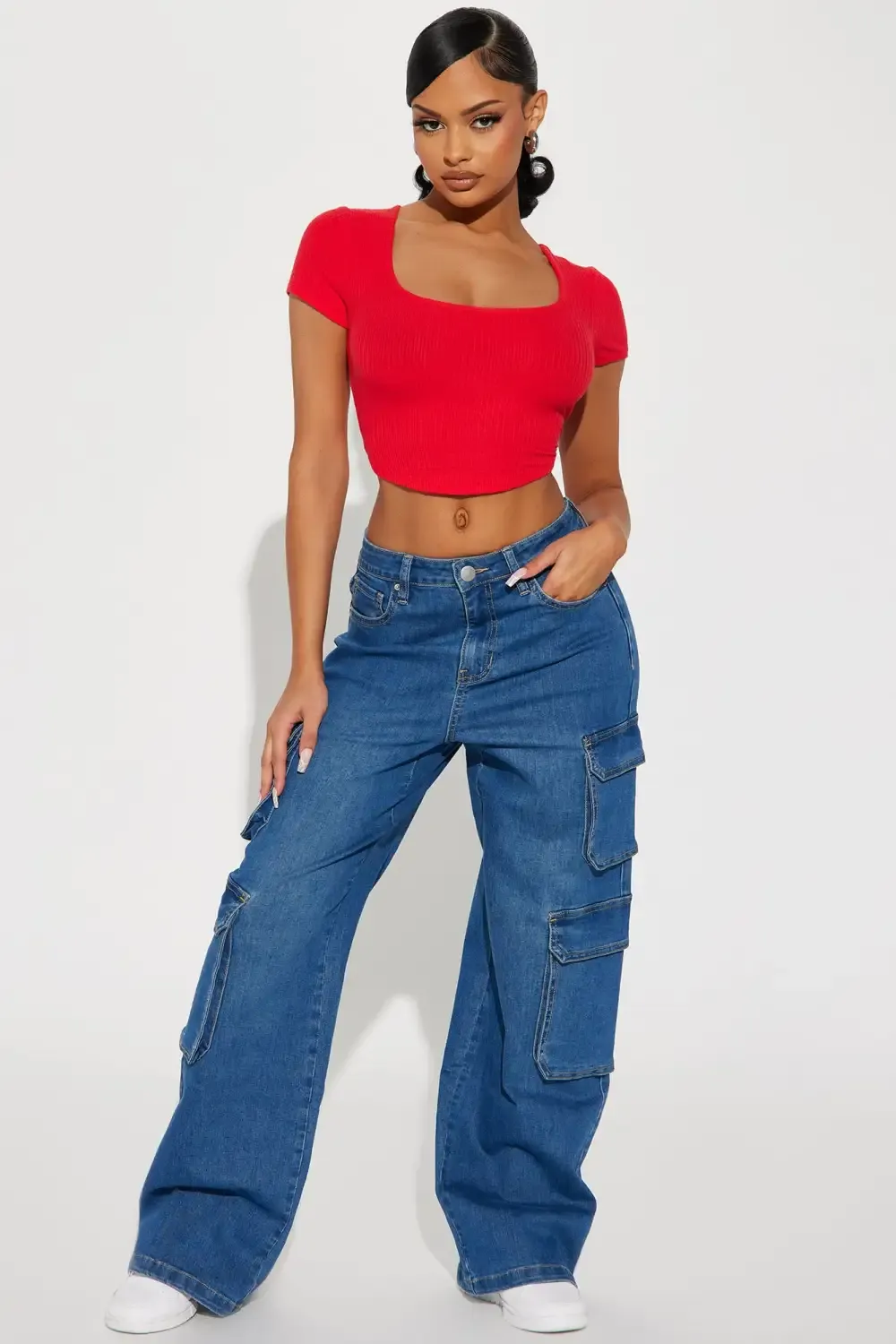 Deep Dive Low Stretch Cargo Jeans - Medium Wash