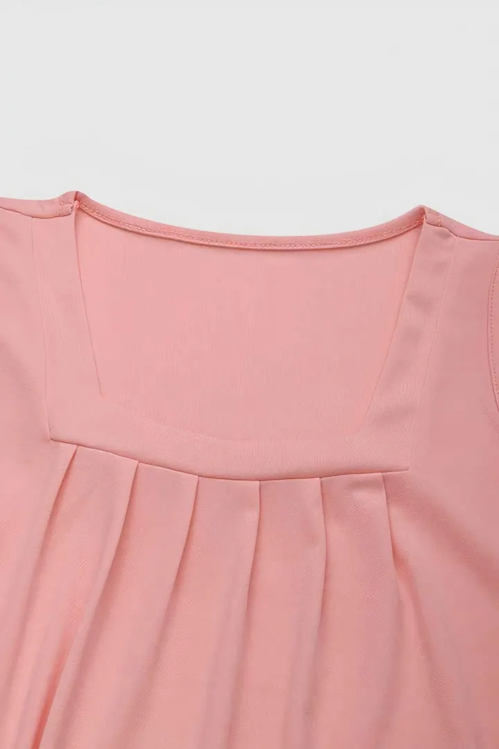 Solid Pleated Square Neck Tank Top