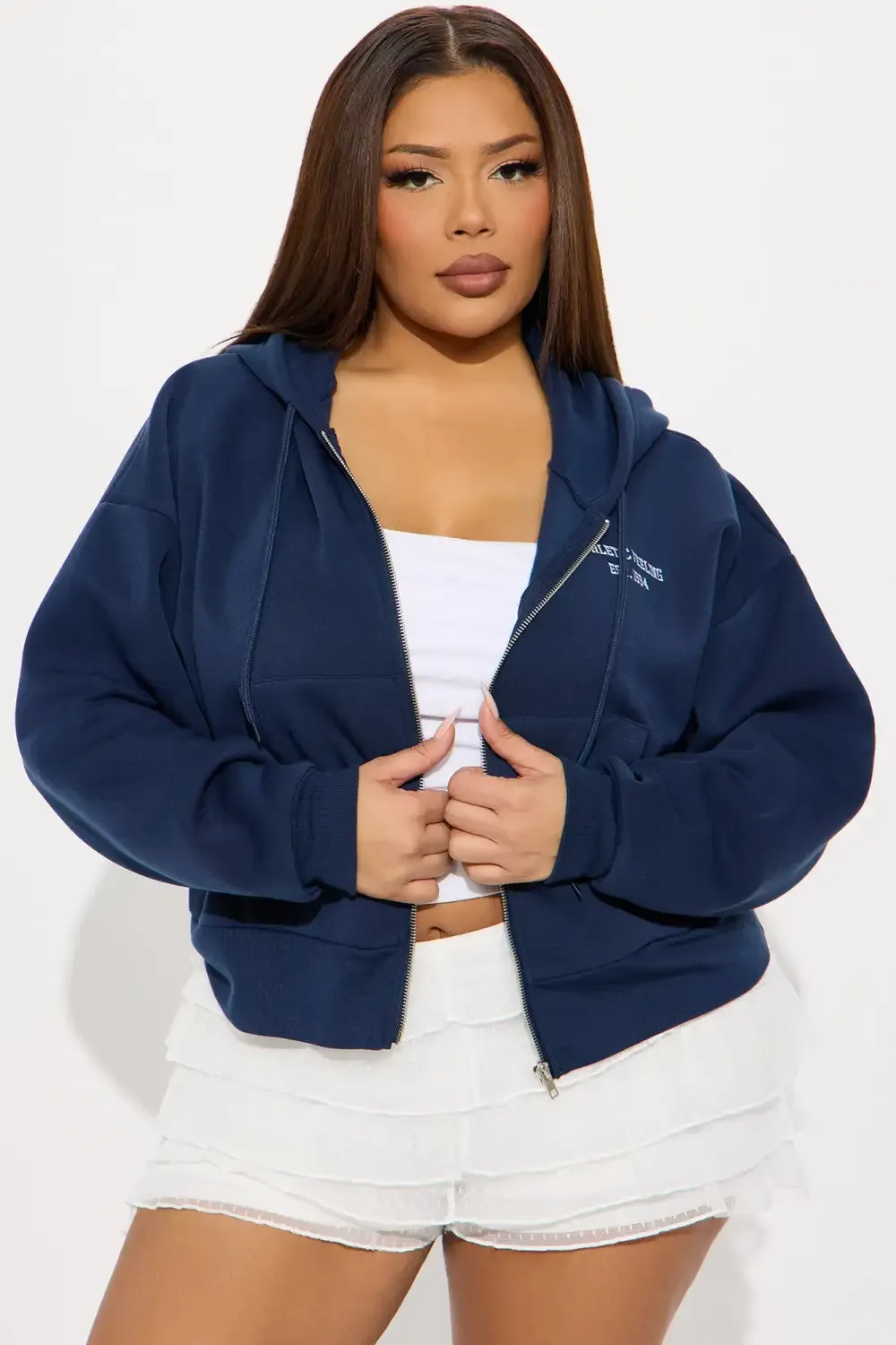 Teddy Sports Club Front Zip Hoodie - Navy