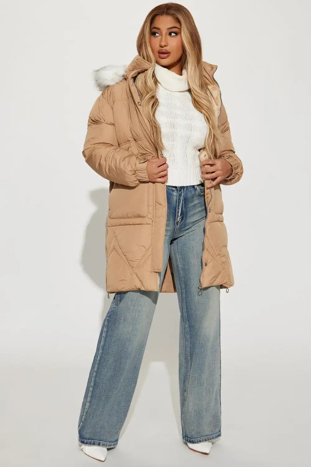 Elsa Long Puffer Jacket - Sand