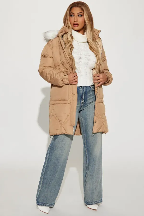 Elsa Long Puffer Jacket - Sand
