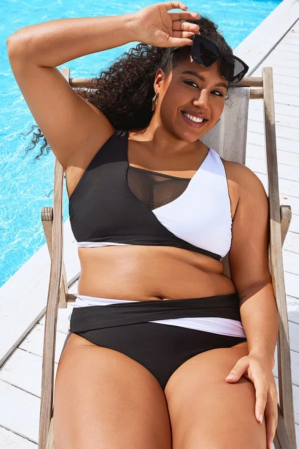 Colorblock Stylish Women Wrap Swimsuits Bikini Top