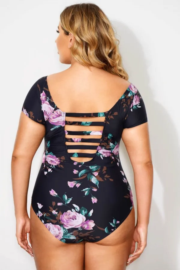 Green Check Modest Elastic One Piece Swimsuit
